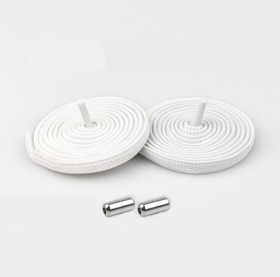Elastische Schnürsenkel Flach "Gittermaschen-Design" Weiss (2er Set) - Drehverschluss Metall