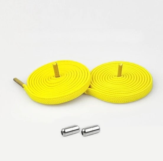 Elastische Schnürsenkel Flach "Gittermaschen-Design" Gelb (2er Set) - Drehverschluss Metall