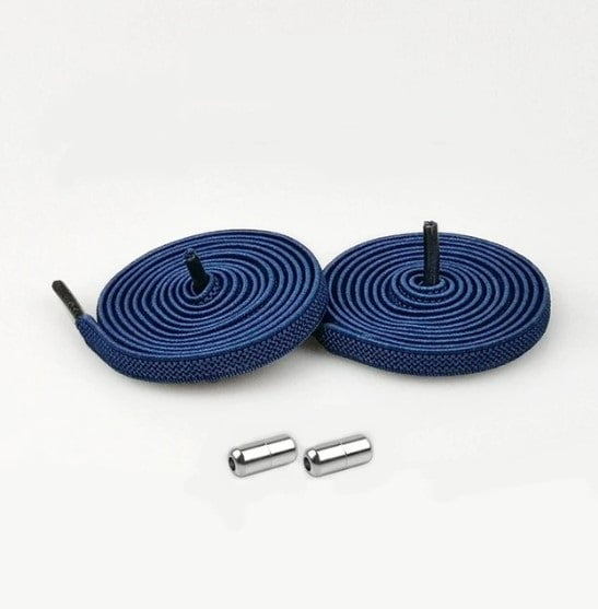 Elastische Schnürsenkel Flach "Gittermaschen-Design" Navy Blau (2er Set) - Drehverschluss Metall