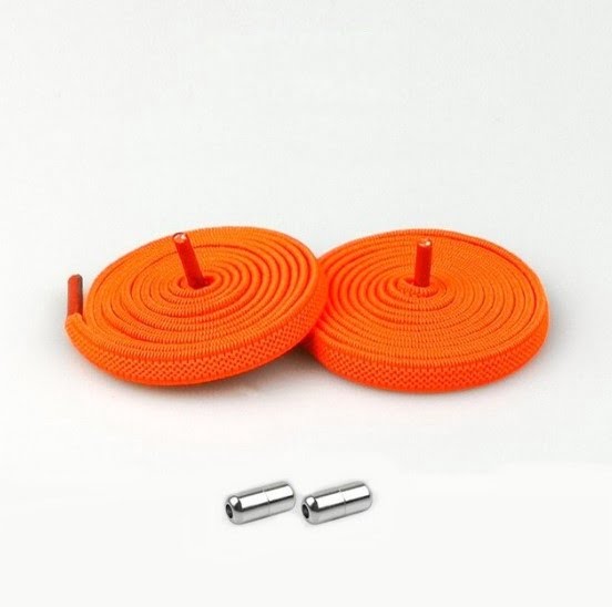 Elastische Schnürsenkel Flach "Gittermaschen-Design" Orange (2er Set) - Drehverschluss Metall