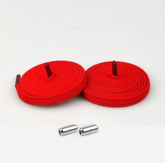 Elastische Schnürsenkel Flach "Gittermaschen-Design" Rot (2er Set) - Drehverschluss Metall